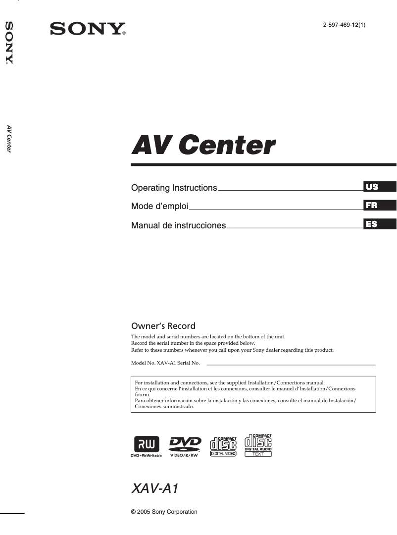 Imagen de la primera página del manual del dispositivo XAV-A1