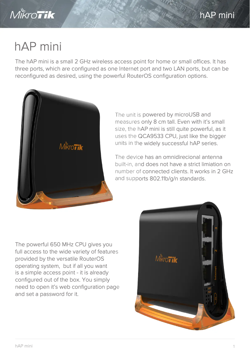 Imagen de la primera página del manual del dispositivo hAP mini