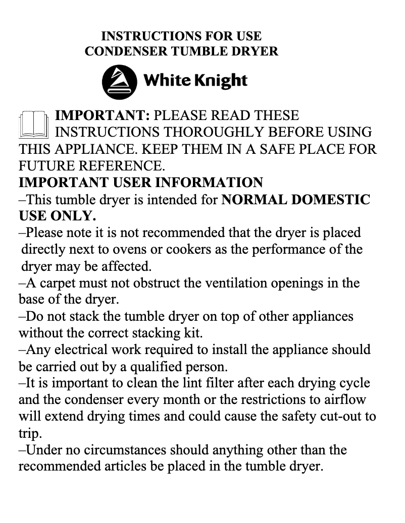 Página 1 del manual Manual de usuario White Knight C77AW