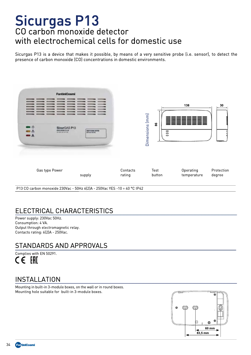 Imagen de la primera página del manual del dispositivo Sicurgas P13
