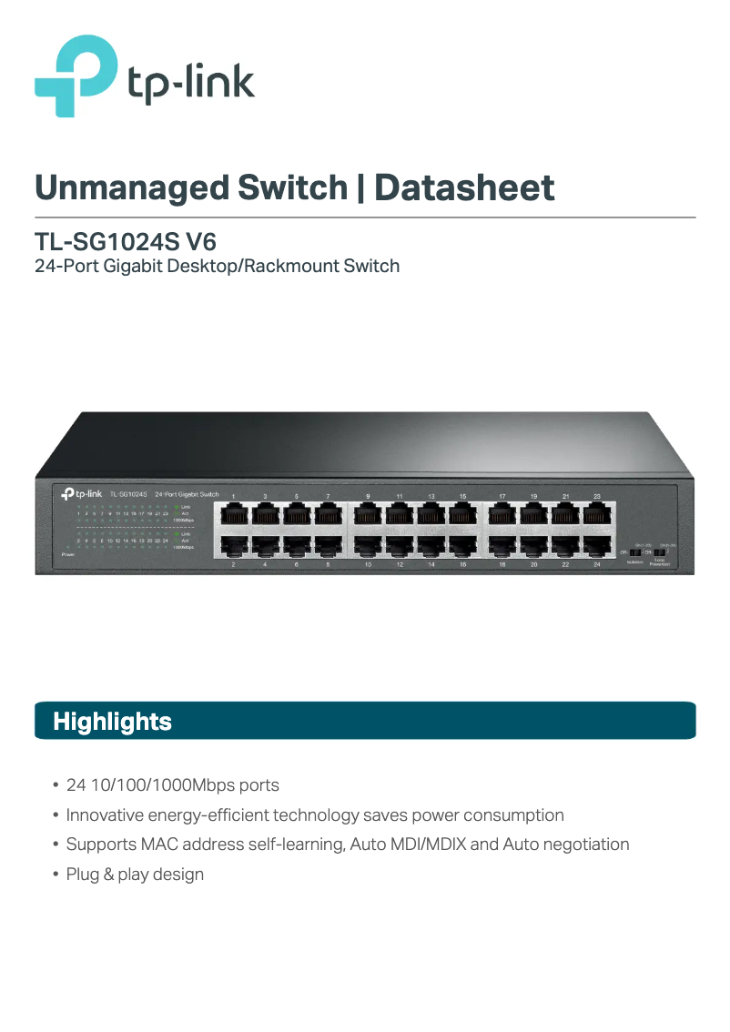 Imagen de la primera página del manual del dispositivo TL-SG1024S