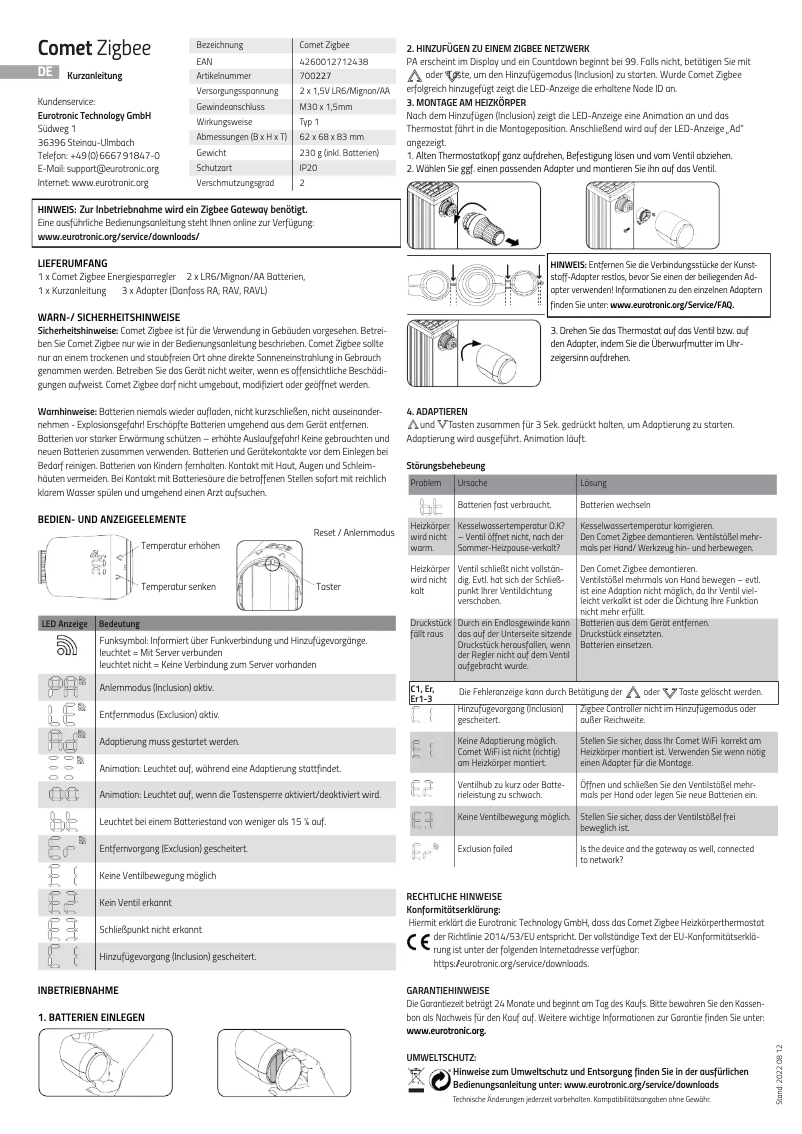 Imagen de la primera página del manual del dispositivo Comet Zigbee