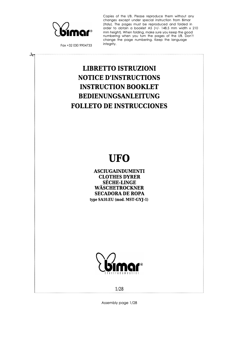 Página 1 del manual Manual de usuario Bimar SA10.EU