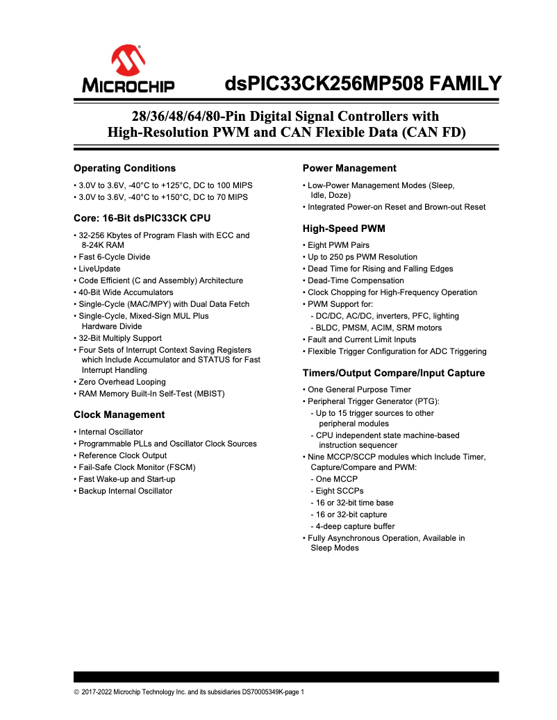 Página nº 1 - Manual de usuario Microchip dsPIC33CK128MP206