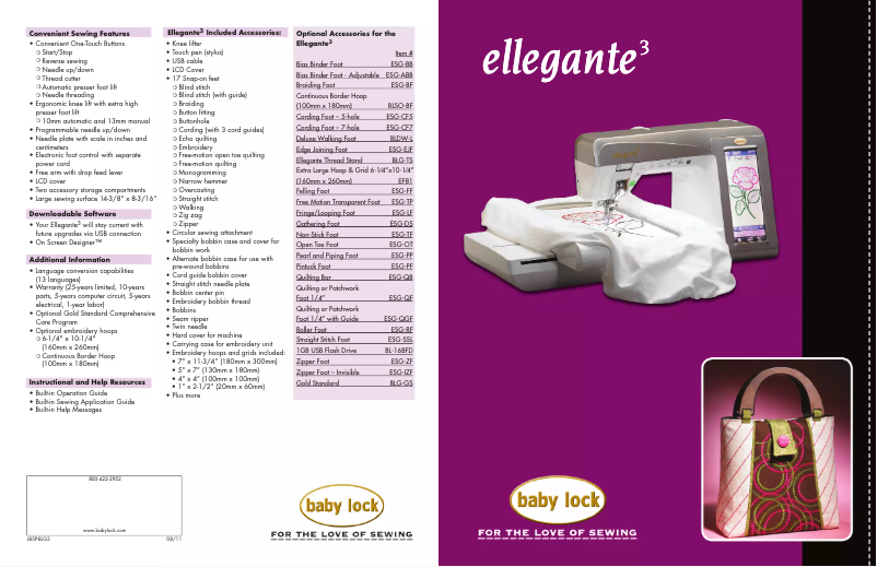 Página 1 del manual Ficha técnica Baby Lock Ellegante 3