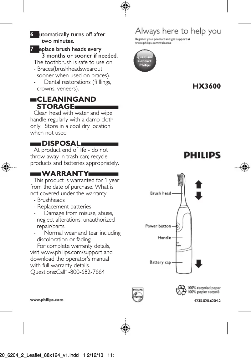 Imagen de la primera página del manual del dispositivo Sonicare PowerUp HX3631