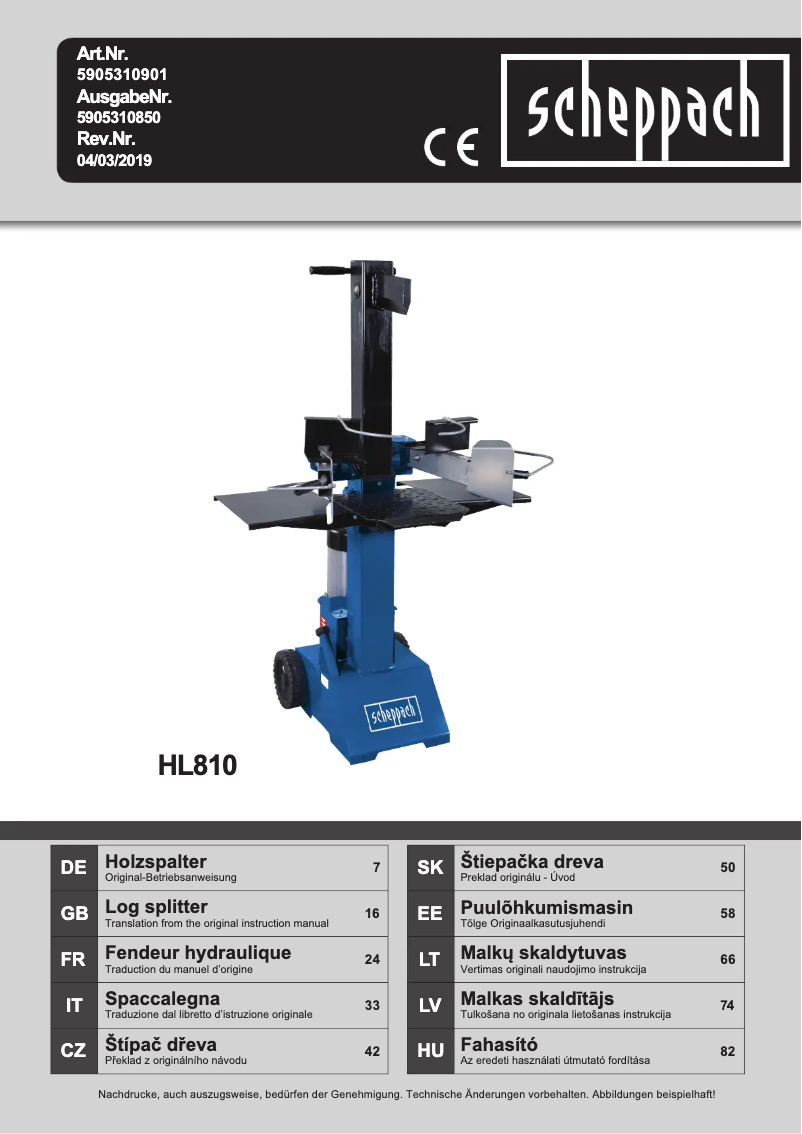 Página 1 del manual Manual de usuario Scheppach HL810
