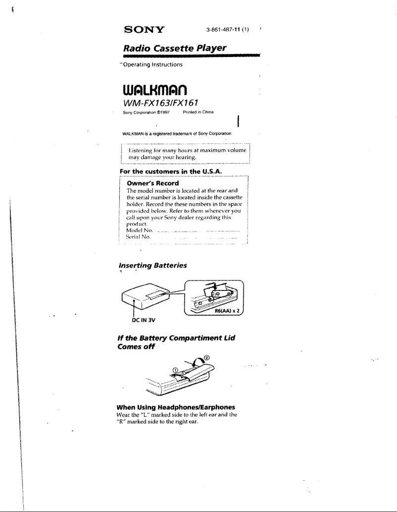 Imagen de la primera página del manual del dispositivo Walkman WM-FX161