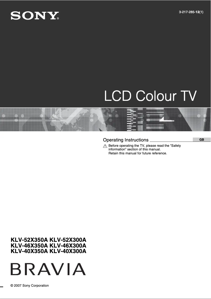 Imagen de la primera página del manual del dispositivo Bravia KLV-46X350A