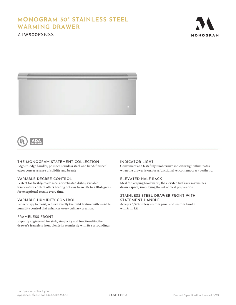 Página nº 1 - Ficha técnica Monogram ZTW900PSNSS