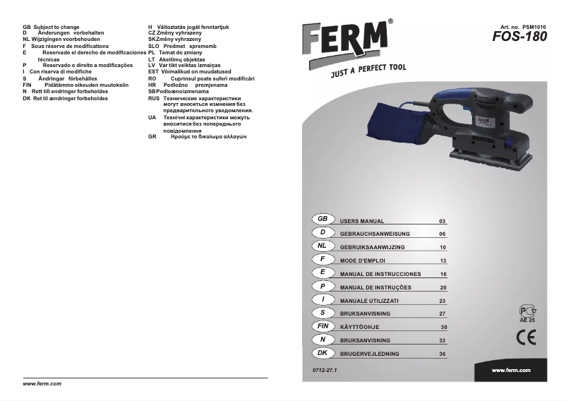 Página 1 del manual Manual de usuario Ferm PSM1010
