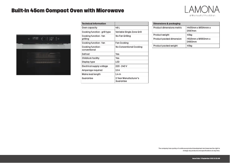 Página 1 del manual Ficha técnica Lamona LAM7004
