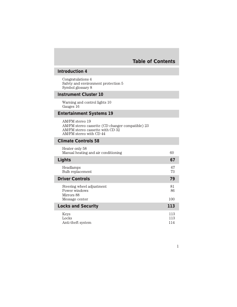 Imagen de la primera página del manual del dispositivo Windstar (2002)