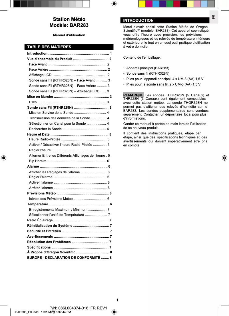 Página 1 del manual Manual de usuario Oregon Scientific BAR283T