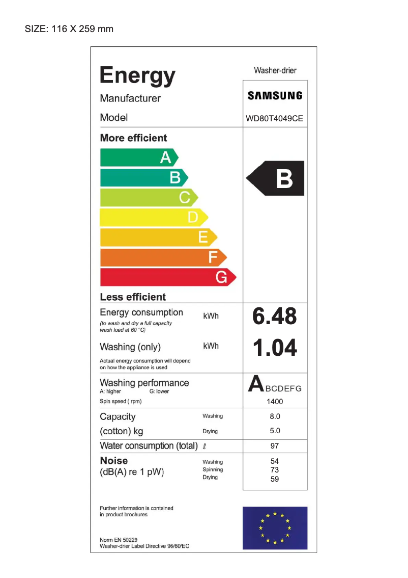 Página 1 del manual Etiqueta energética Samsung WD80T4049CE