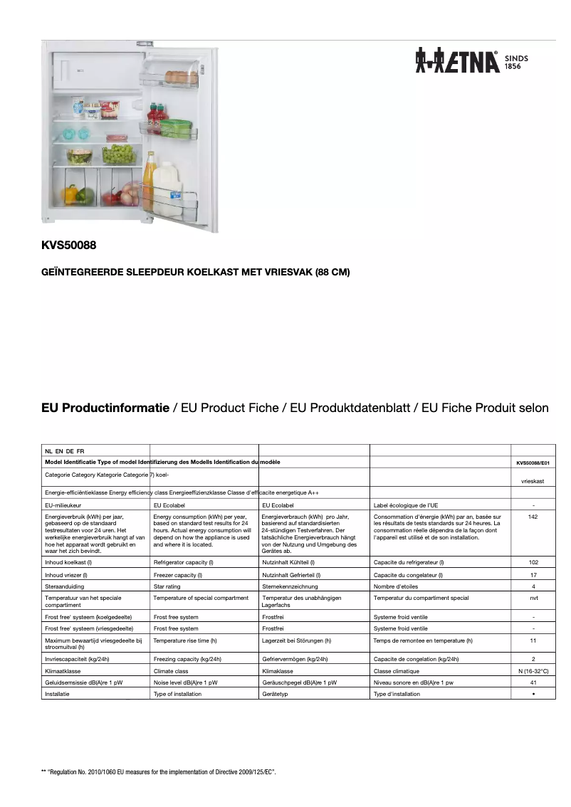 Página 1 del manual Ficha técnica Etna KVS50088