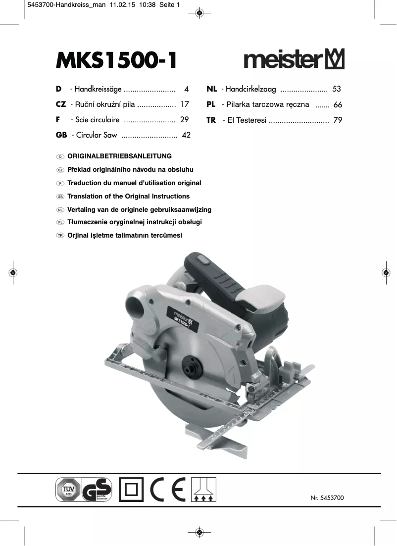 Página 1 del manual Manual de usuario Meister Craft MKS1500-1