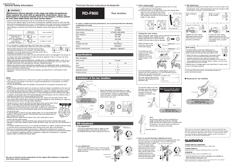 Página 1 del manual Manual de usuario Shimano RD-F800-SS