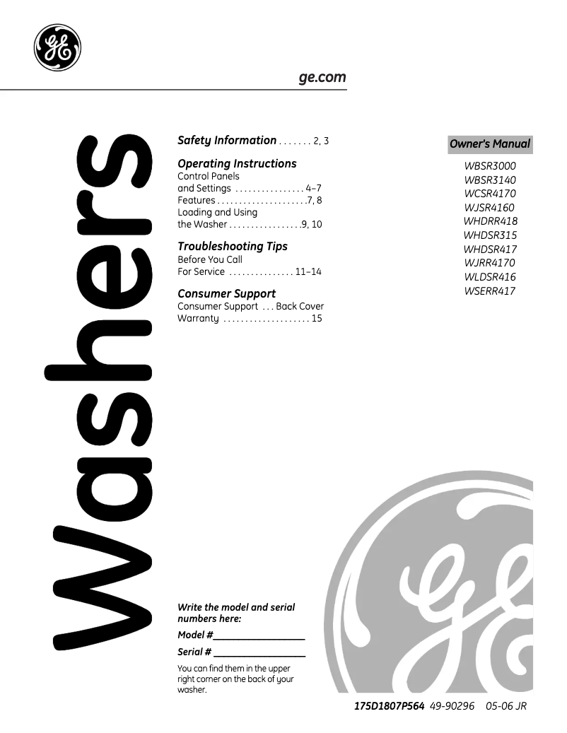 Página 1 del manual Manual de uso y mantenimiento GE WHDRR418GWW