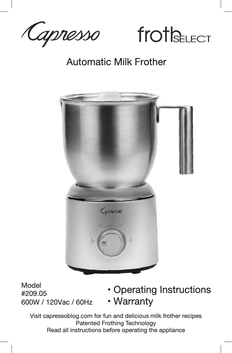 Página 1 del manual Manual de usuario Capresso Froth Select 209.05