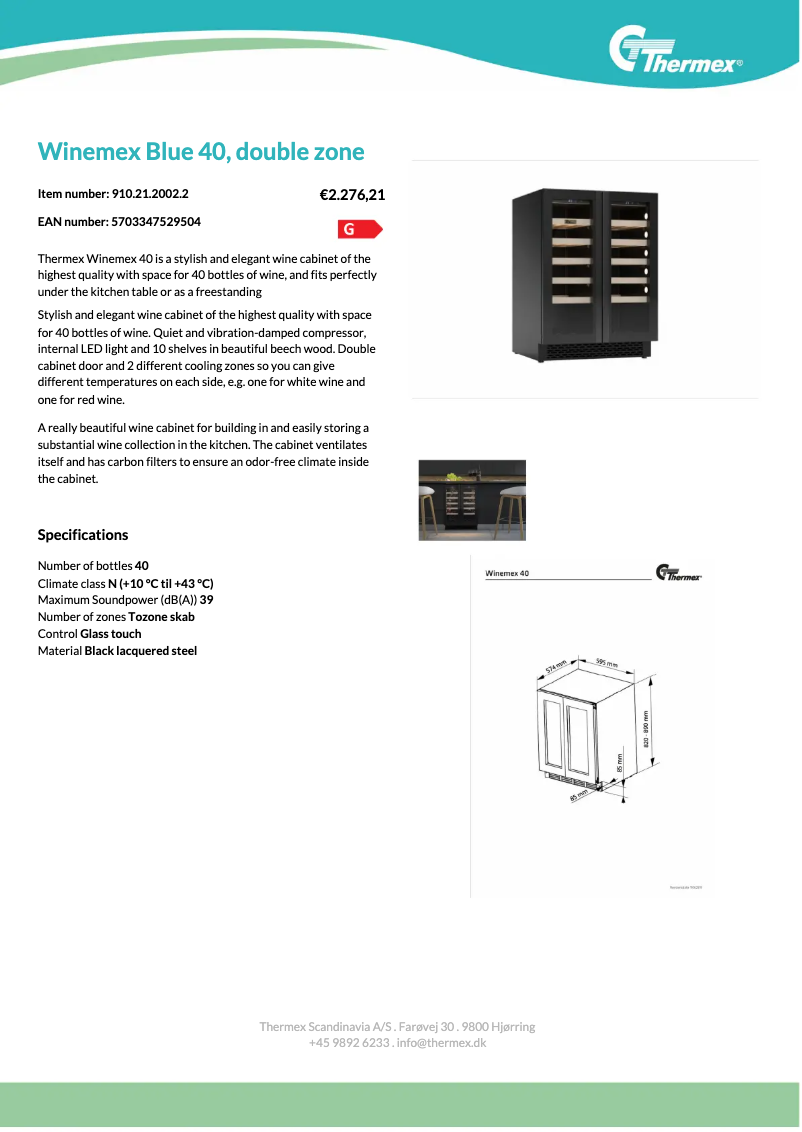 Página 1 del manual Ficha técnica Thermex Winemex Blue 40