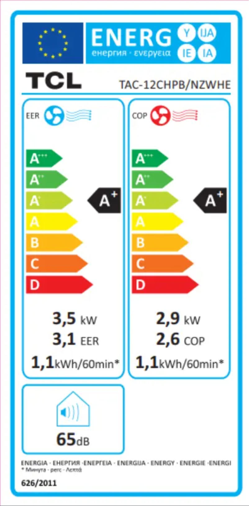 Página 1 del manual Etiqueta energética TCL TAC-12CPB/NZW
