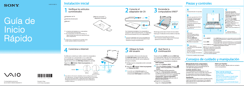 Imagen de la primera página del manual del dispositivo Vaio SVS13118FXB