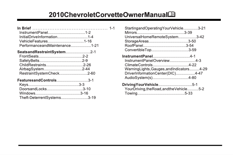 Página 1 del manual Manual de usuario Chevrolet Corvette Convertible (2010)