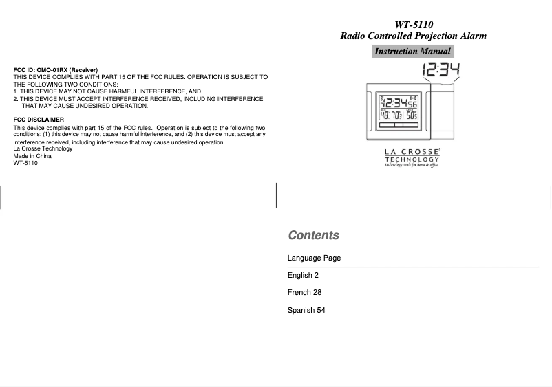Imagen de la primera página del manual del dispositivo WT-5110U