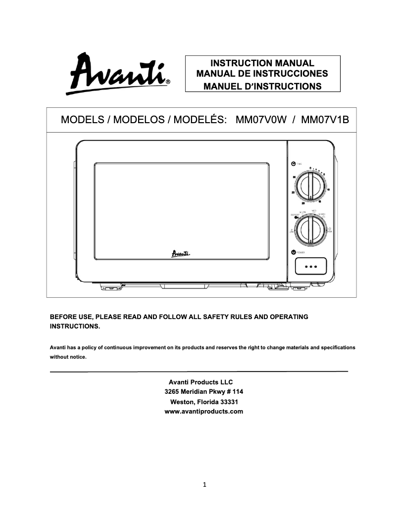 Imagen de la primera página del manual del dispositivo MM07V0W