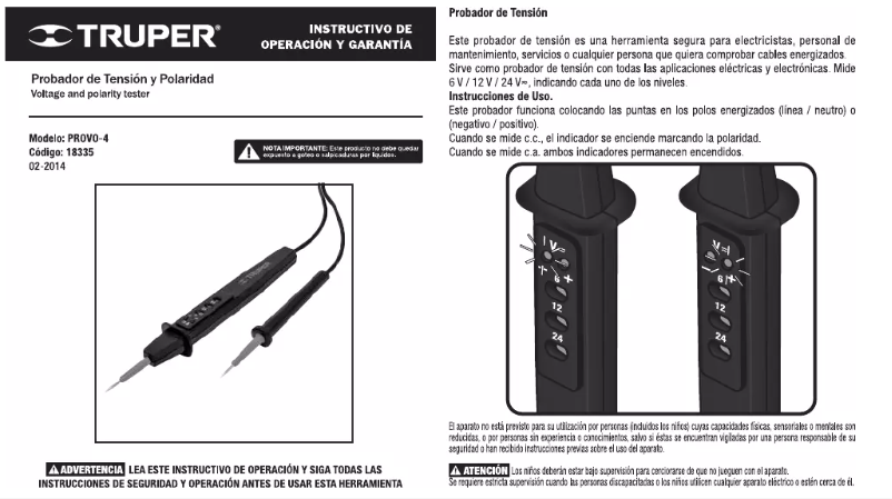 Imagen de la primera página del manual del dispositivo PROVO-4