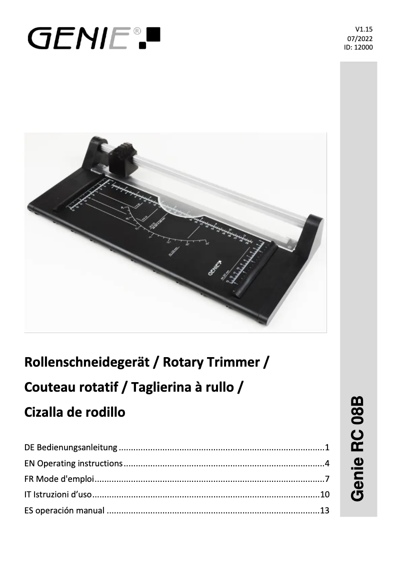 Imagen de la primera página del manual del dispositivo RC 08B