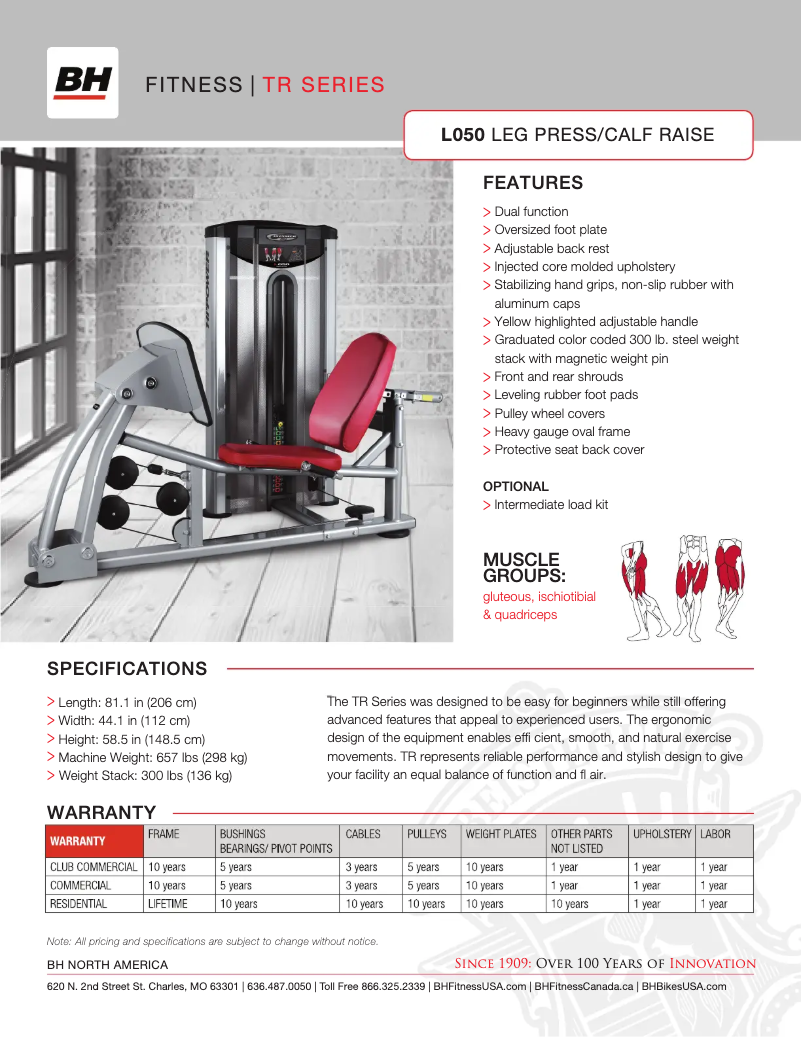 Página 1 del manual Ficha técnica BH Fitness L050