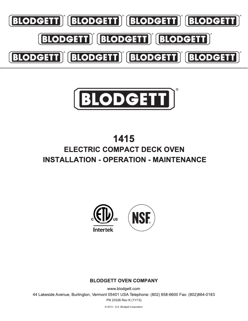 Página nº 1 - Manual de usuario Blodgett 1415