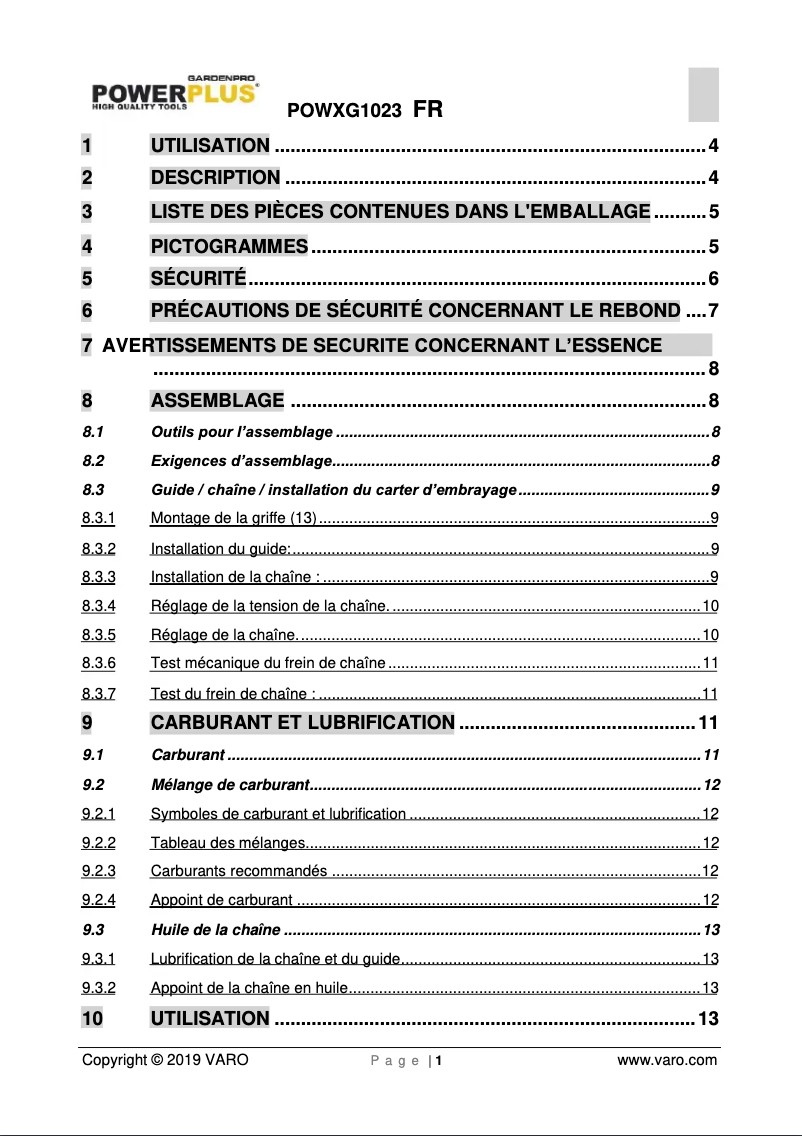 Imagen de la primera página del manual del dispositivo POWXG1023