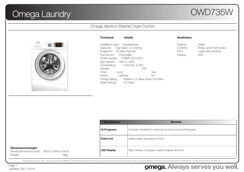 Imagen de la primera página del manual del dispositivo OWD735W