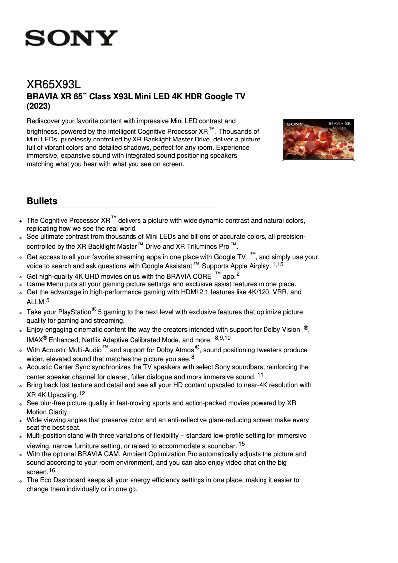 Página nº 1 - Ficha técnica Sony XR-65X93L