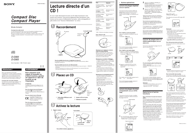 Página nº 1 - Manual de usuario Sony Discman D-E900