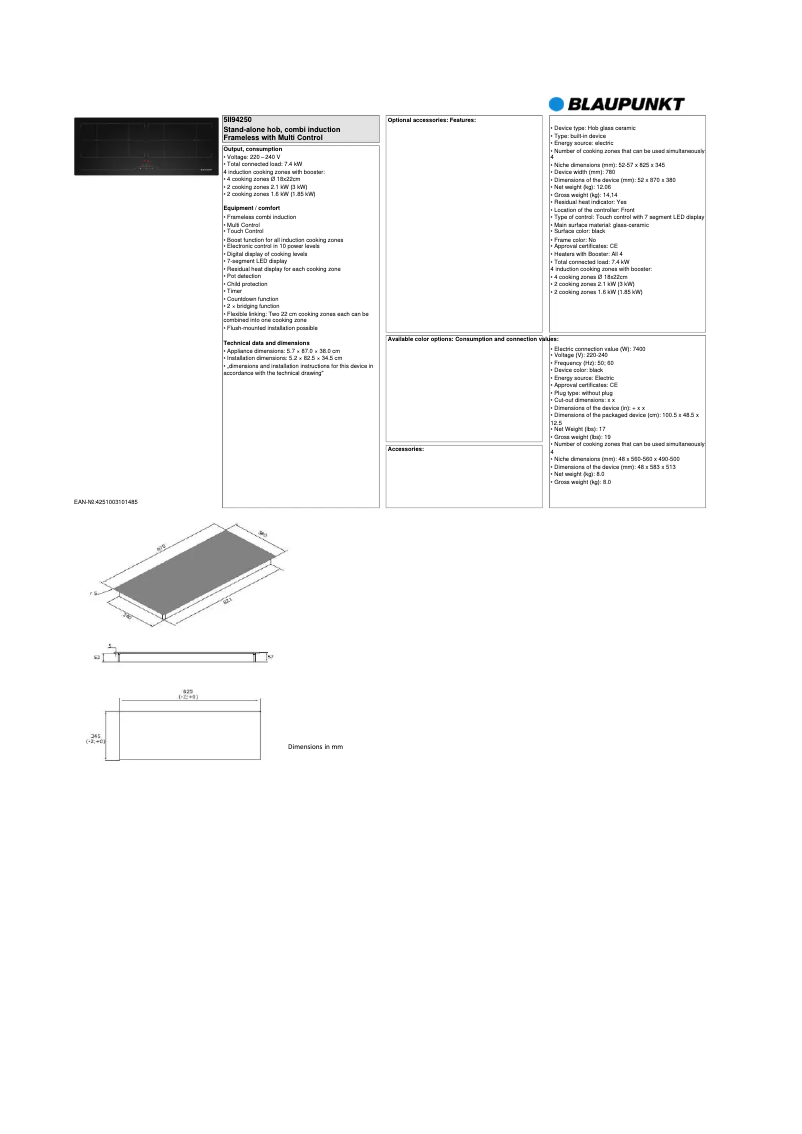 Página 1 del manual Ficha técnica Blaupunkt 5II94250