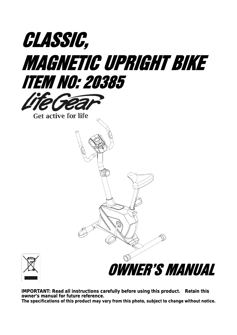 Imagen de la primera página del manual del dispositivo Classic Magnetic Upright Bike 20385