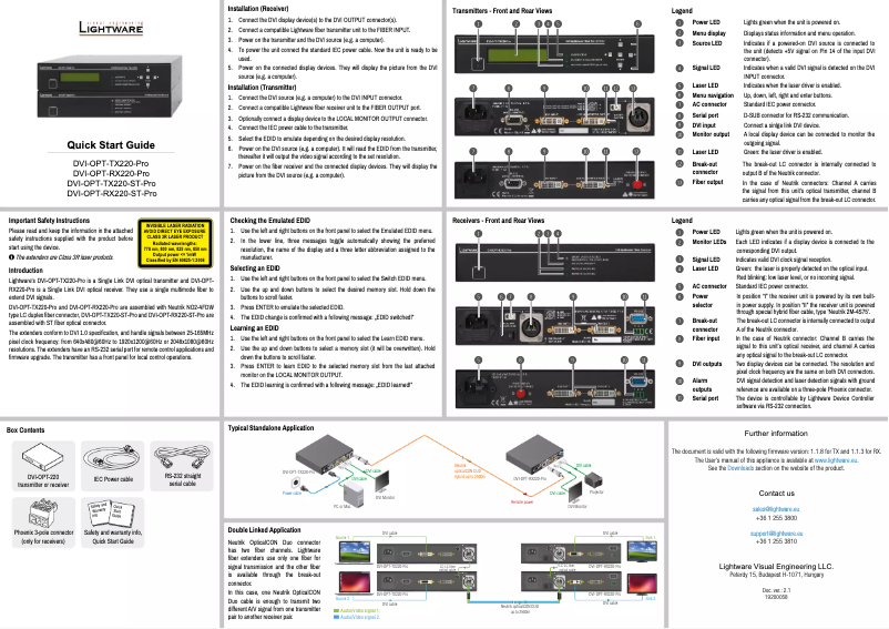Imagen de la primera página del manual del dispositivo DVI-OPT-RX220-ST-PRO