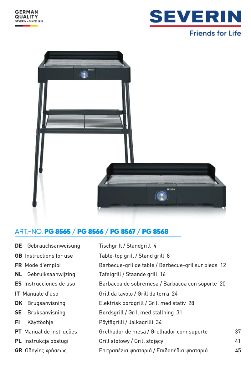 Página 1 del manual Ficha técnica Severin PG 8565