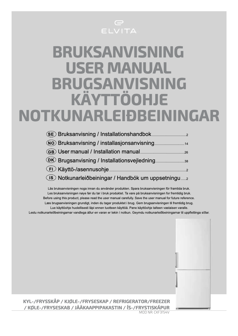 Página 1 del manual Manual de usuario Elvita CKF3154V