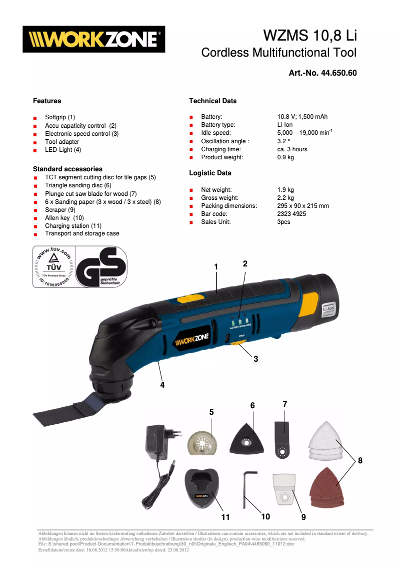 Página 1 del manual Manual de usuario Workzone WZMS 10,8 Li