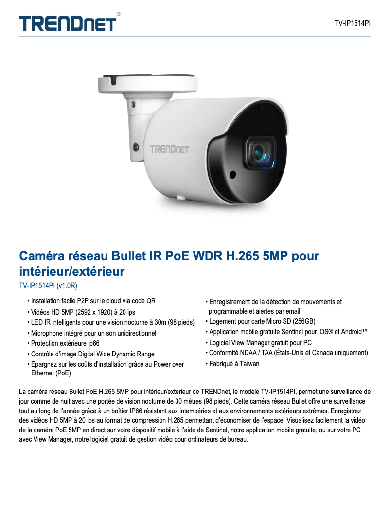 Imagen de la primera página del manual del dispositivo TV-IP1514PI