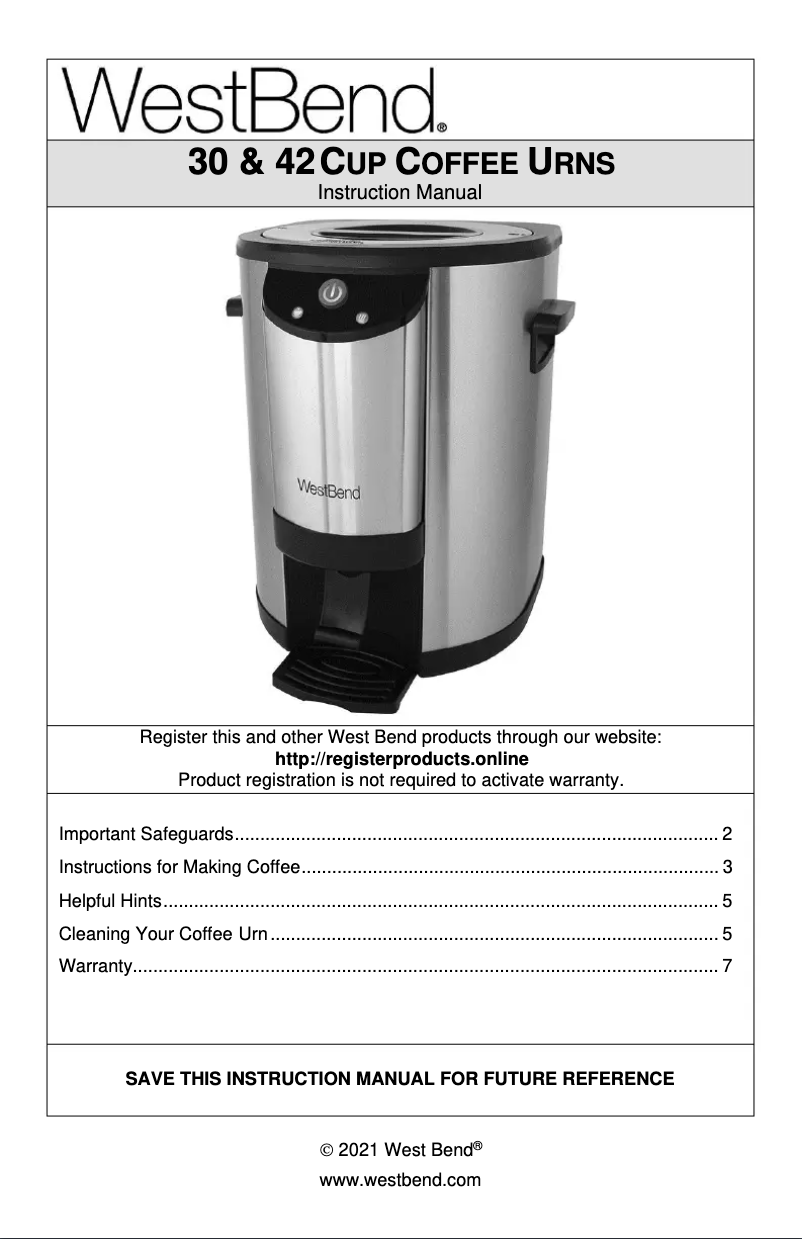 Página 1 del manual Manual de usuario WestBend 57030