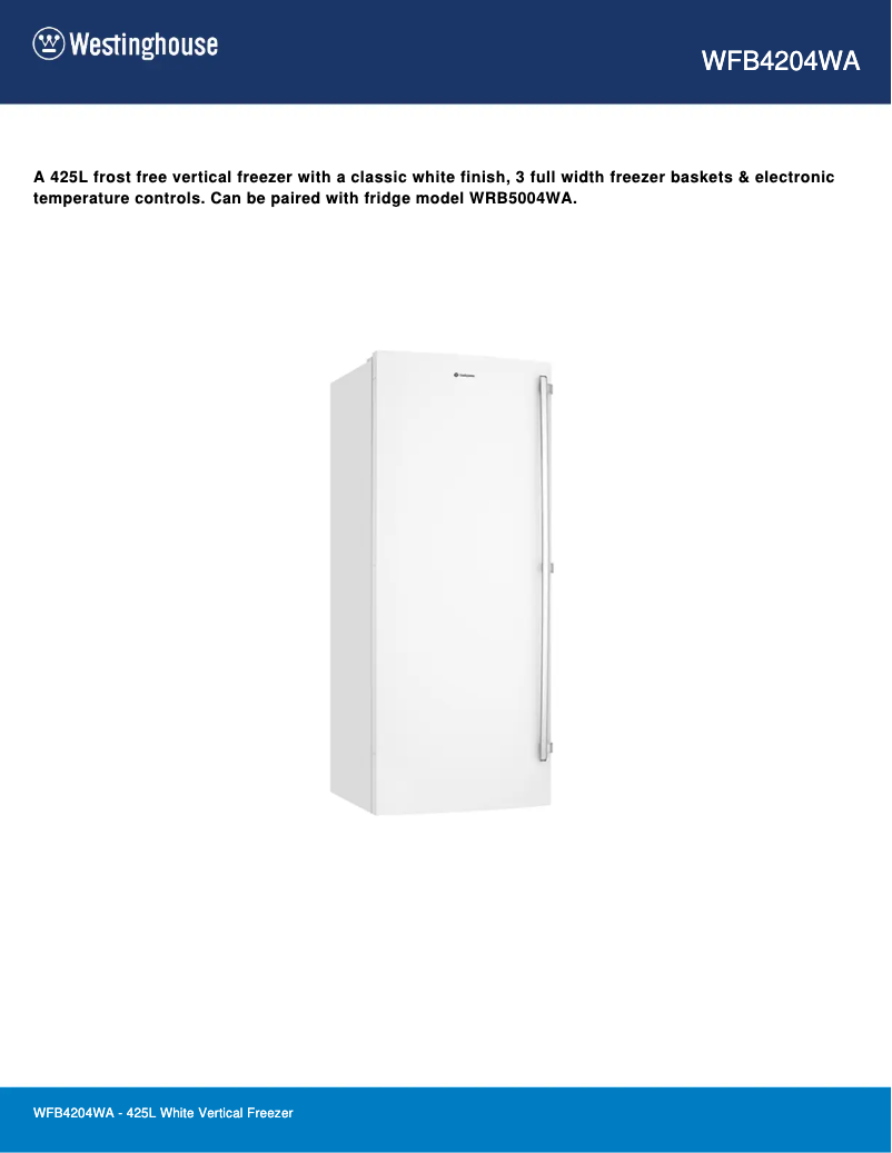 Página 1 del manual Ficha técnica Westinghouse WFB4204WA