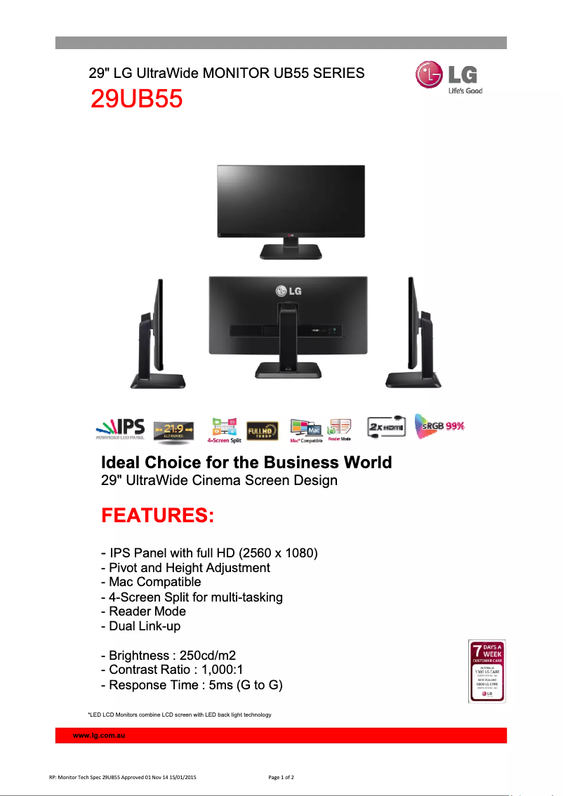 Imagen de la primera página del manual del dispositivo 29UB55-B