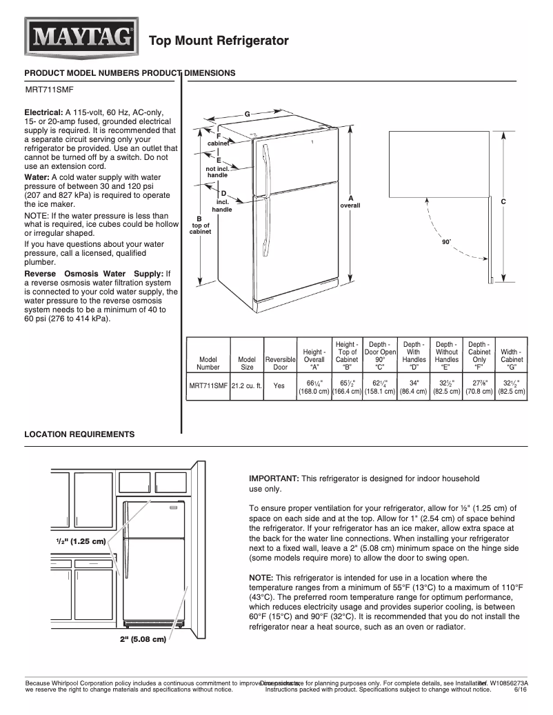 Página 1 del manual Ficha técnica Maytag MRT711SMF