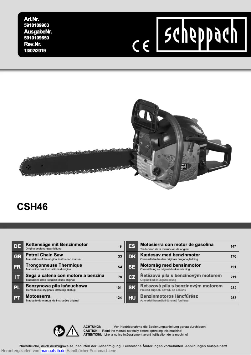 Página 1 del manual Manual de usuario Scheppach CSH46